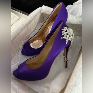 Badgley Mischka Royal Purple Satin Crystal Heels